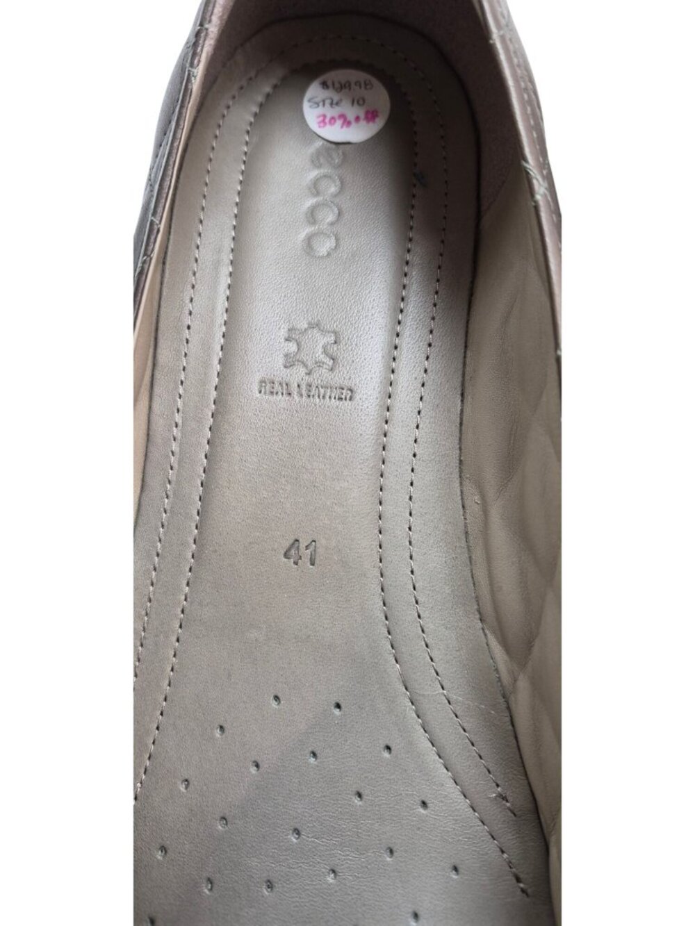 ECCO Women's 10 Quilted Leather Flats Buckle Detail Size 41 Taupe Patent Toe - Picture 8 of 13